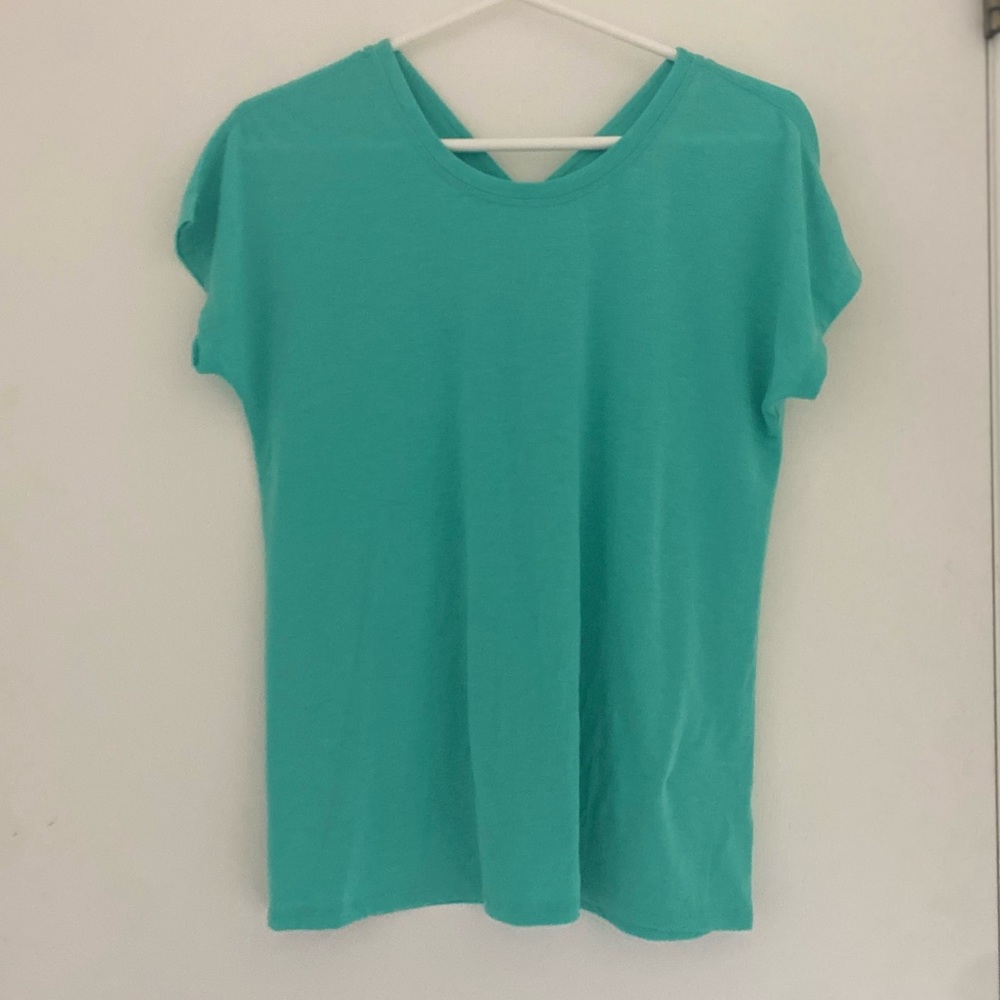 Athleta Girl Crossover Back Turqoise Shirt